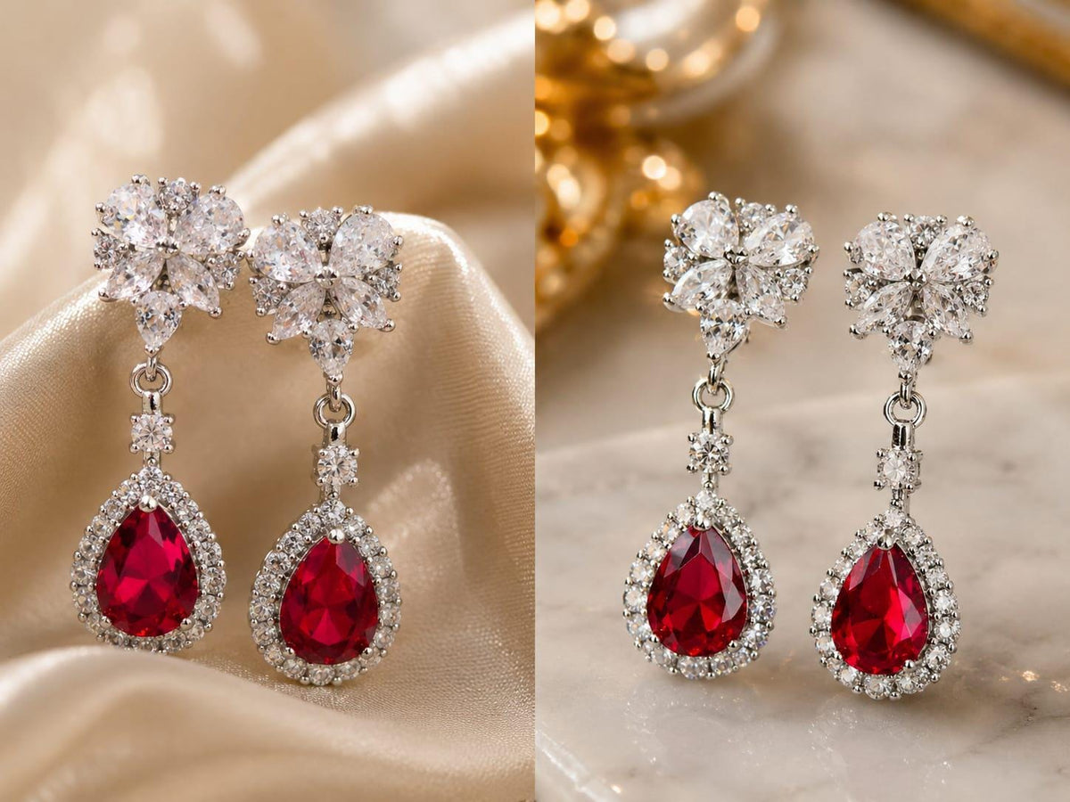 Ruby Red Teardrop Crystal Earrings