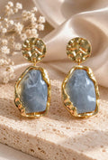 Hammered Gold Grey Resin Stone Drop Earrings, Modern Statement Dangle Jewelry
