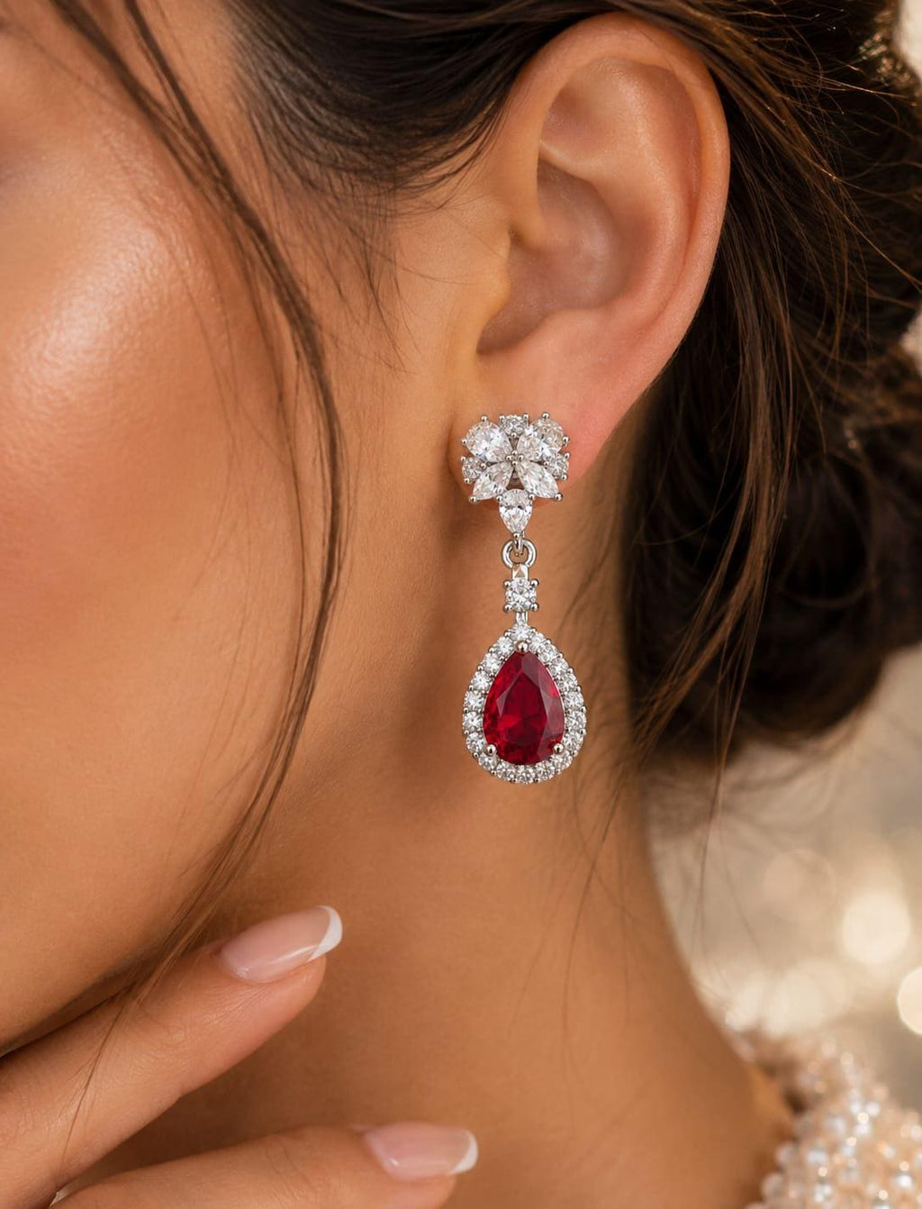 Ruby Red Teardrop Crystal Earrings