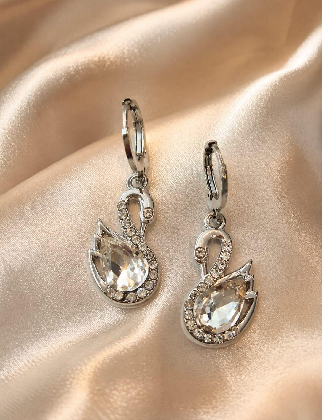 Silver Swan Crystal Drop Earrings