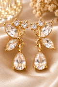 Luxury Gold Butterfly Crystal Drop Earrings – Elegant Teardrop Dangle Earrings, Sparkling Wedding Bridal Jewellery