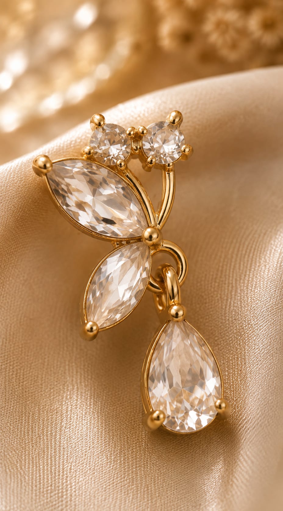Luxury Gold Butterfly Crystal Drop Earrings – Elegant Teardrop Dangle Earrings, Sparkling Wedding Bridal Jewellery