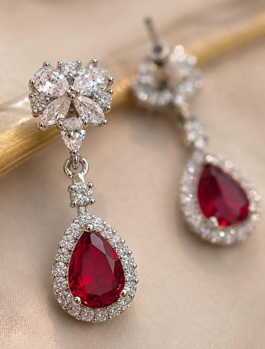Ruby Red Teardrop Crystal Earrings