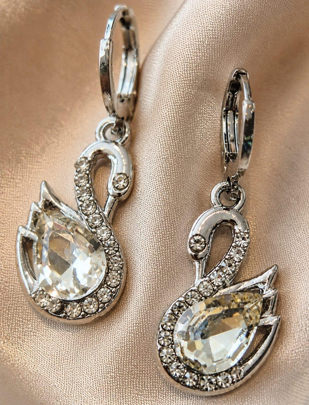 Silver Swan Crystal Drop Earrings