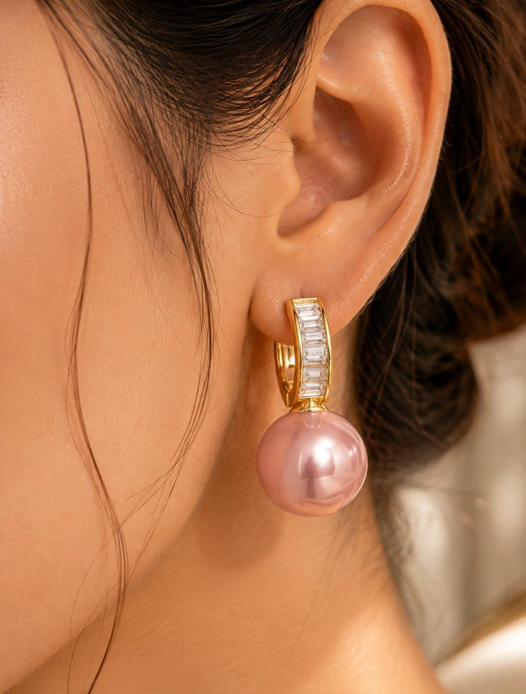 Blush Pink Pearl & Baguette Crystal Drop Earrings