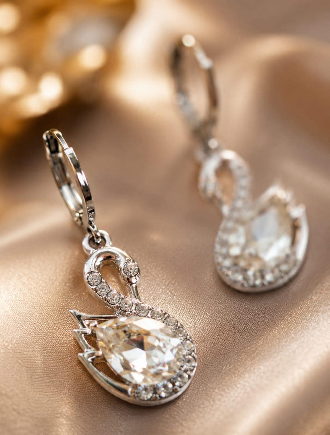 Silver Swan Crystal Drop Earrings