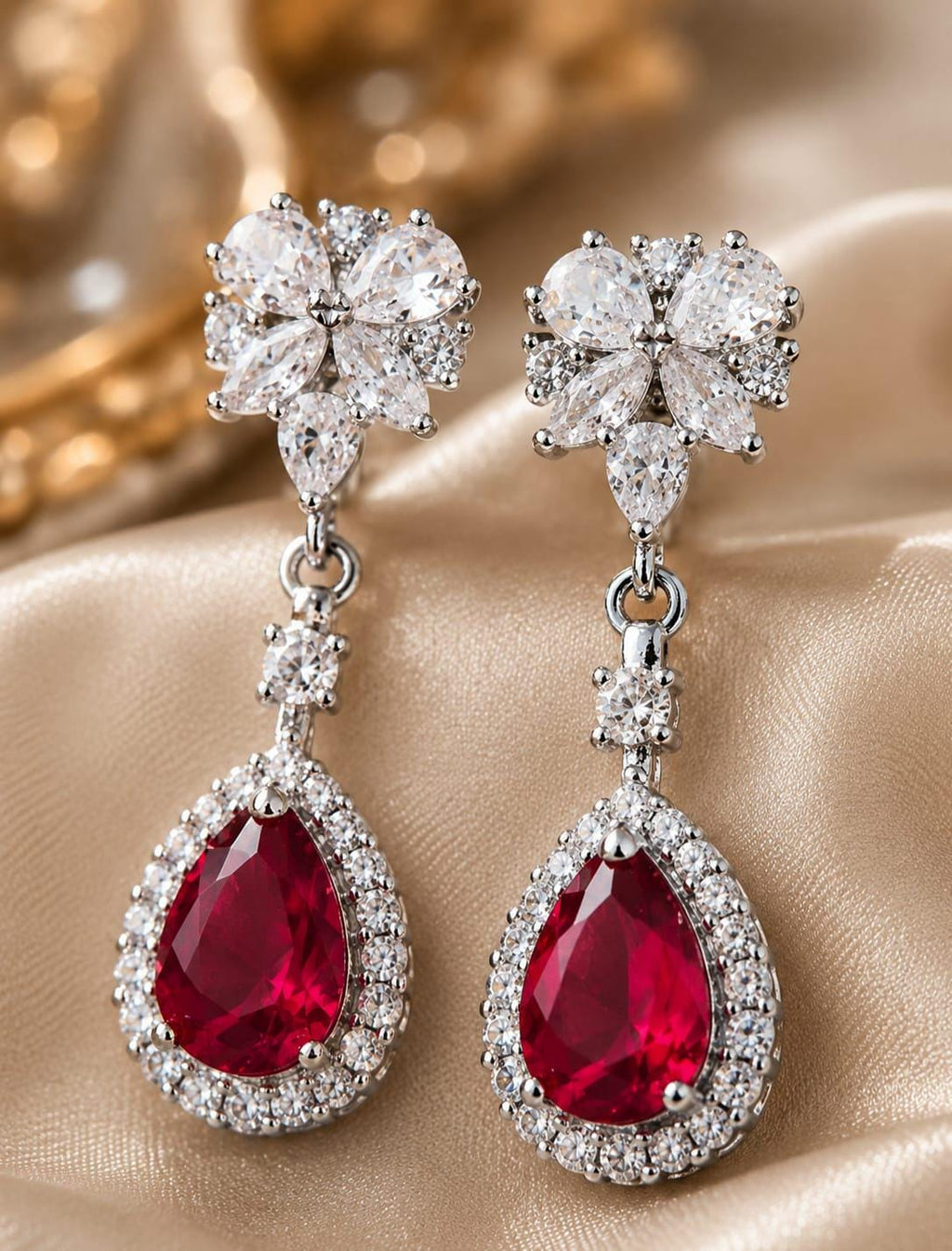 Ruby Red Teardrop Crystal Earrings